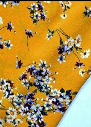 Шикарная блуза горчичного цвета с цветочным принтом, рукава рюши3 фото
