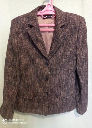 Х8. шерстяной твидовый женский пиджак жакет твид ёлочка чорный бежевый шерсть блейзерfabiani