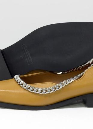 Дизайнерские туфли с квадратным носком из натуральной кожи табачного цвета ,с цепочкой5 фото