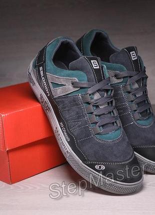 Кеды кроссовки мужские кожаные salomon navy premium