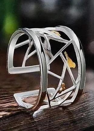 Стильное серебряное кольцо "птицы киригами"2 фото