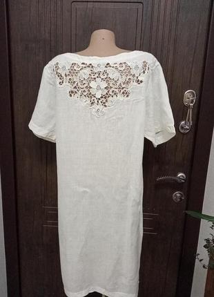 Льняное платье с ажурной вставкой1 фото