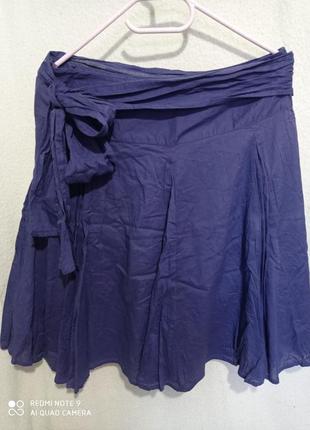 Хс. хлопковая короткая синяя юбка тонкий воздушный хлопок индия темно-синяя m&s