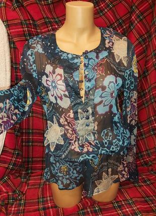 Блуза шифоновая цветочный принт. темно-синяя блуза этно. шифоновая туника4 фото