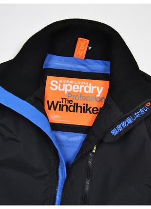 Superdry l / ветровка воротником и вышивкой лого цвет чёрно синий5 фото