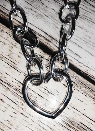 Цепь цепочка чокер ожерелье колье кулон сердце металлическая серебро на шею массивная4 фото