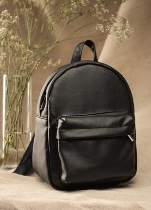 Городской молодежный стильный черный рюкзак, эко кожа4 фото
