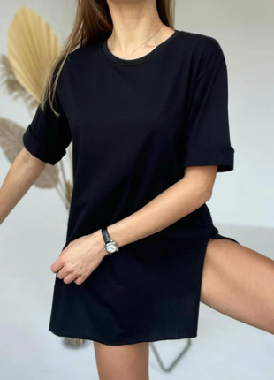 Женская туника, футболка оверсайз длинная с разрезами , 2 цвета  80ко1 фото