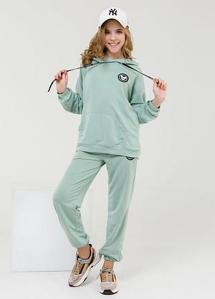 М'ятний трикотажний костюм з нашивкою арт: cd-410_мятный