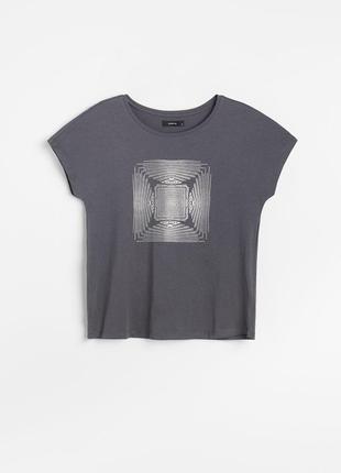 Хлопковая футболка серого цвета с блестящим принтом, размер: xs, reserved2 фото