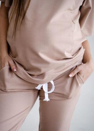 Спортивні штани для вагітних, майбутніх мам бежеві (спортивные брюки для беременных)6 фото