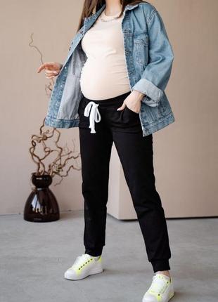 Спортивні штани для вагітних, майбутніх мам чорні (спортивные брюки для беременных)4 фото