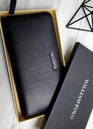 Универсальный кожаный чехол кошелек william polo оригинал (226 black) черного цвета2 фото