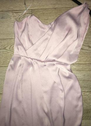Розовое атласное миди платье6 фото