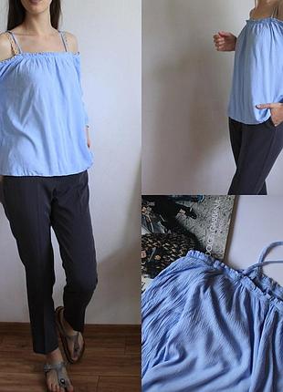Красивая голубая блуза с открытыми плечами на бретелях new look
