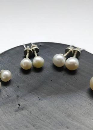 Срібні сережки пусети 925 проба з перлиною