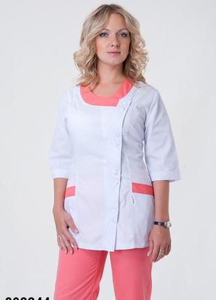 Костюм медицинский, белый/персиковый, х/б-батист, р.40-50; женская спецодежда, 892244