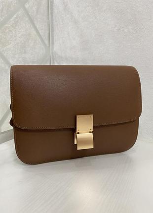 Сумка кожаная женская кроссбоди ореховая camel коричневая италия клатч celine box