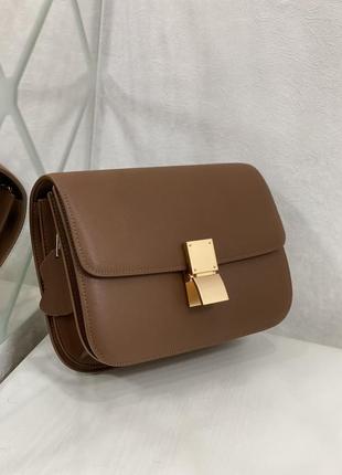 Сумка кожаная женская кроссбоди ореховая camel коричневая италия клатч celine box4 фото