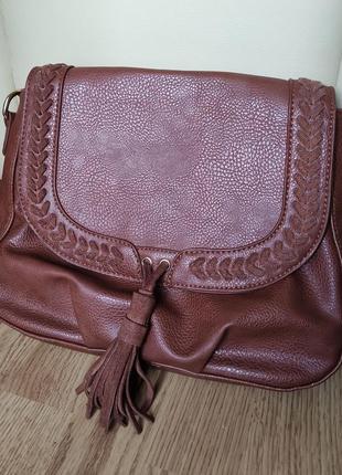 Жіноча коричнева сумка зі штучної шкіри з замшевими вставками ostin1 фото