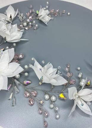 Нежная веточка с цветами лотоса в бело-розовом цвете, длина 44 см7 фото