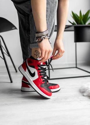 Nike air jordan🆕шикарные женские кроссовки🆕красно-черные кожаные высокие найк джордан3 фото