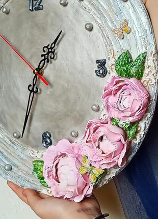 Часы настенные "алина" с объемными цветами, оригинальный подарок женщине4 фото