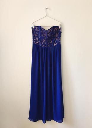 Вечернее платье королевского синего цвета oasis royal blue синее длинное платье в пол бандо бюстье2 фото