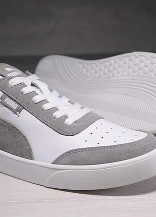 Мужские кожаные кеды, шкіряні кеди puma smash white/gray3 фото