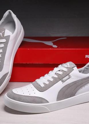 Мужские кожаные кеды, шкіряні кеди puma smash white/gray1 фото