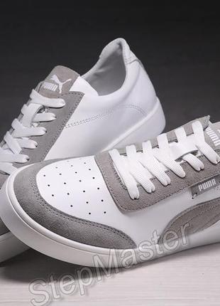 Чоловічі шкіряні кеди кросівки puma smash white/gray8 фото