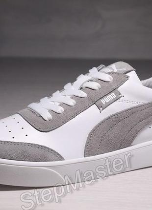 Мужские кожаные кеды кроссовки puma smash white/gray9 фото