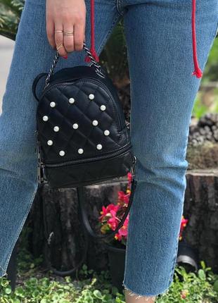 Маленький кожаный рюкзак в стиле сhаnеl чёрный сумка кроссбоди шкіряний рюкзак італія4 фото