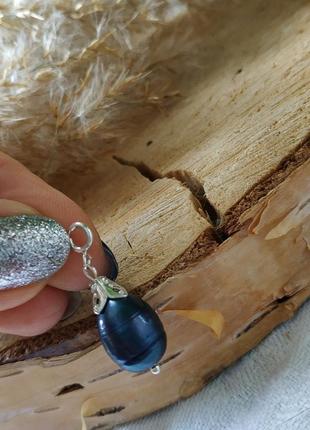 Серебряная подвеска, кулон с черным жемчугом "бутон"