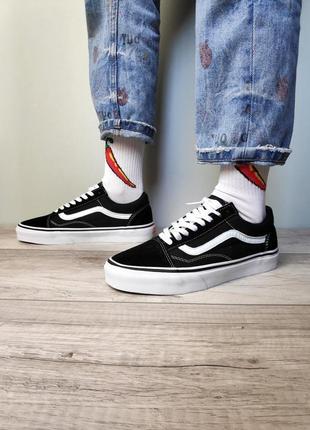 Кеды унисекс vans old skool black/white олд скул венс ванс венси олдскул чёрные на белой подошве5 фото