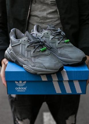 Мужские кроссовки adidas ozweego  dark grey/green