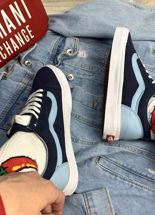 Топові кеді унісекс vans old skool сині з блакитний олд скул венс ванс ванси5 фото