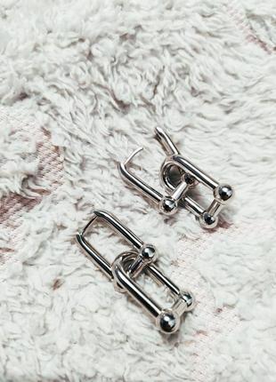 Массивные серьги карабины серебро 925 покрытие двойные сережки тренд8 фото
