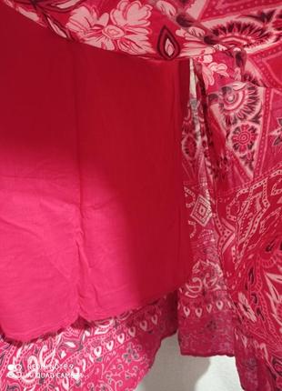 Хс. длинная хлопковая пышная красная юбка свободная лёгкая красная хлопок этно бохо кэжуал3 фото