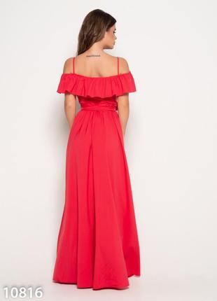 Малинов-червоне довге плаття з відкритими плечима3 фото