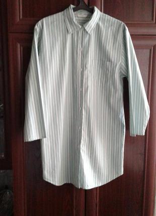 Хлопковое платье рубашка полосатая в пижамном стиле marks & spencer батал2 фото