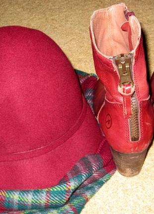 Комплект кольору марсала капелюх, шарф, шкіряні черевики bronx5 фото