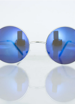 Очки унисекс солнцезащитные круглые - серебряные с синими зеркальными линзами3 фото