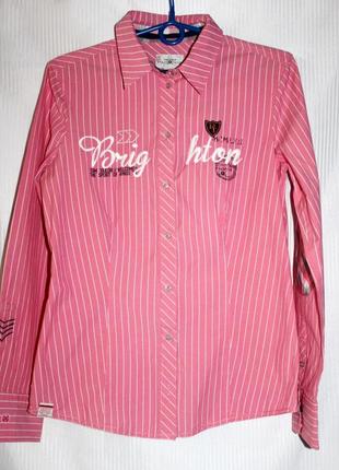 Рубашка приталеная розовая полоска хлопок стрейч tom tailor 38р+6 фото