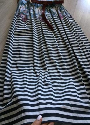 Летнее платье-сарафан миди, принт в полоску, хлопок + кожаный пояс, украинский бренд8 фото