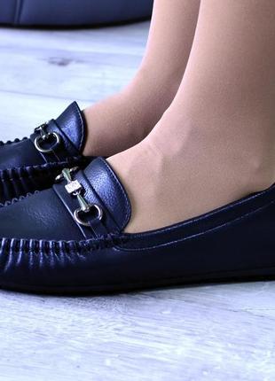 Жіночі мокасини чорні, м'які та зручні екошкіра туфлі (b-306)3 фото