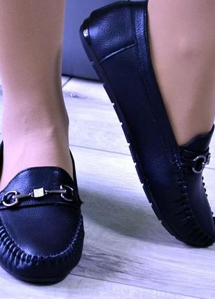 Жіночі мокасини чорні, м'які та зручні екошкіра туфлі (b-306)1 фото