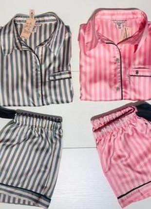 Пижама женская шелковая в полоску victoria's secret. пижама женская полосатая vs10 фото