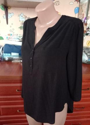 Canda вискозная актуальная черная блуза рубашка с подкатом рукава м-л.