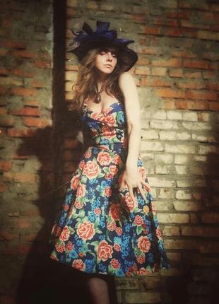 Сукня міді стрейч розкльошені в ретро стилі lindy bop pin up коттон бавовна квіти